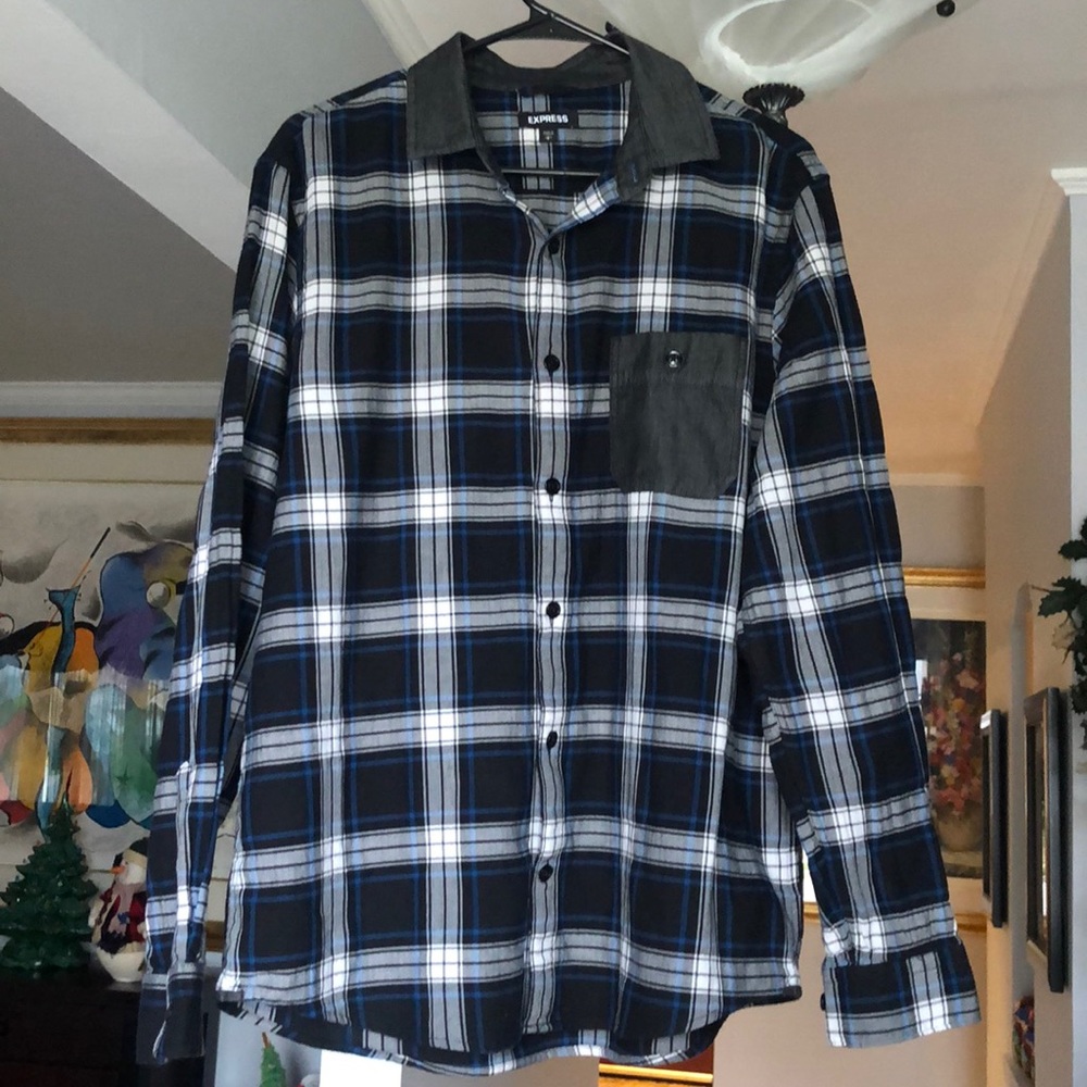 🌺 Express Plaid Flannel Button Down Shirt Sz L